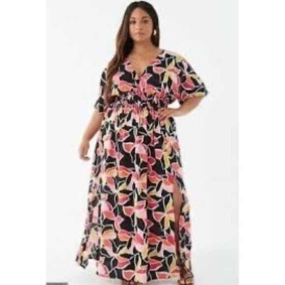 Forever 21+ Multi Color Abstract Print Maxi Dress Size 0X New - Picture 1 of 12